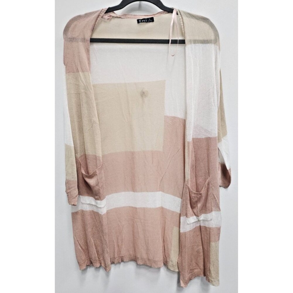 Very‎ J Womens BOHO Cardigan Medium Beige White Colorblock Longline Lightweight
